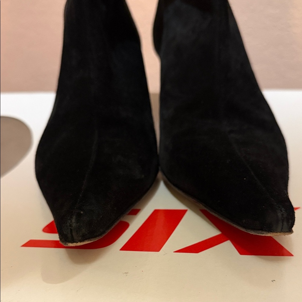 Miss Sixty Black Suede Mid-Calf Kitten Heel Boots - Picture 5 of 9